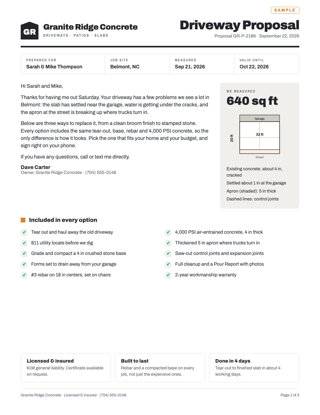 Sample concrete proposal